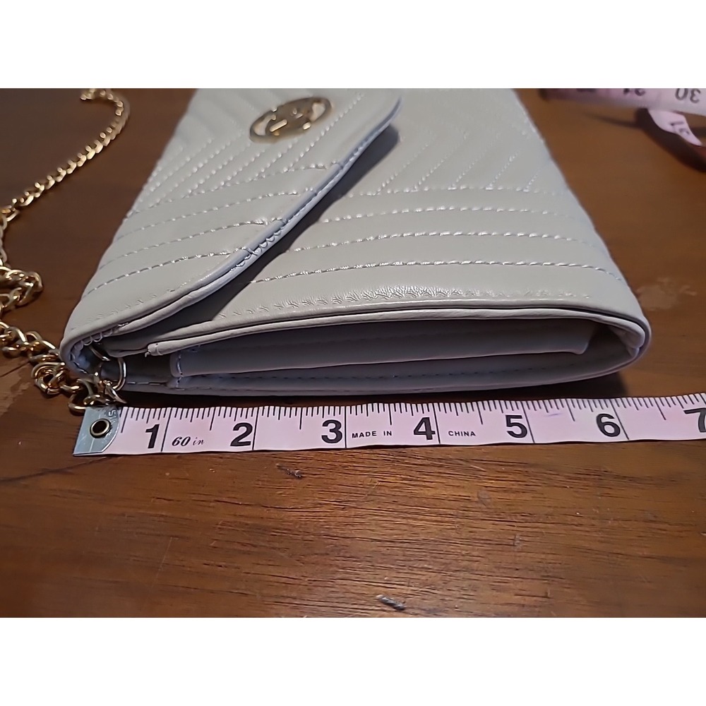 Studio Badgley Mischka Beige Chevron‎ Quilted Chain Strap Crossbody Purse Bag - Picture 10 of 11